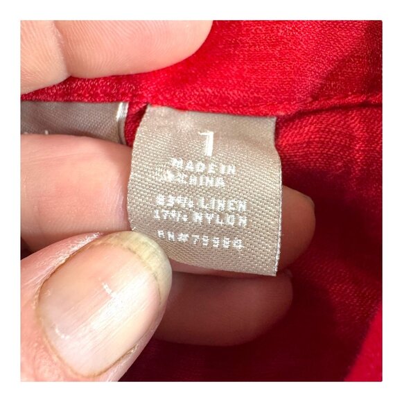 Chicos Womens Red Button-Up Jacket Size 1 Linen Blend 3/4 Sleeves Blouse Top - Picture 4 of 5
